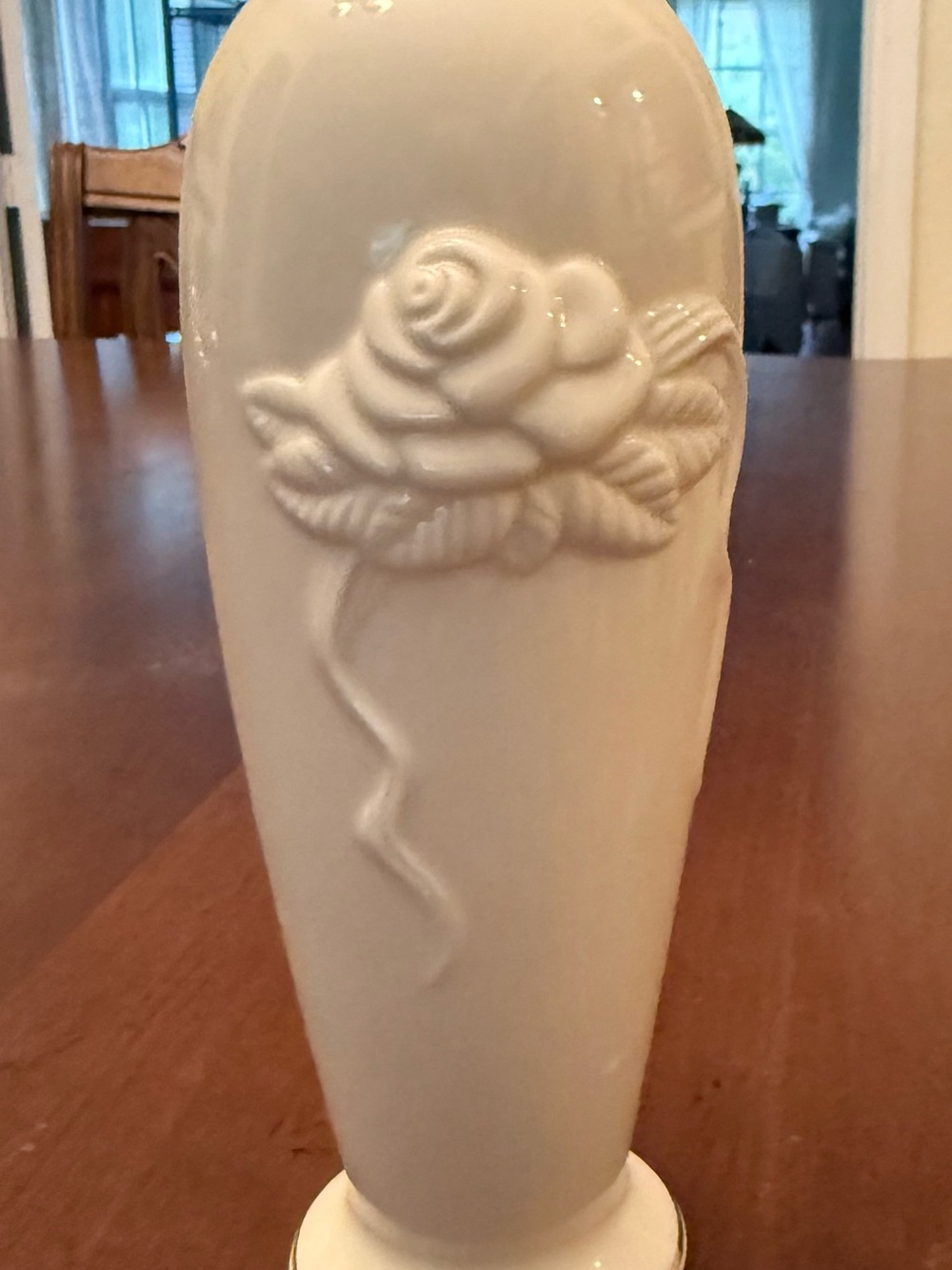 Lenox 7.5” Ivory Porcelain Rose Bud Vase Embossed Floral Gold Trim